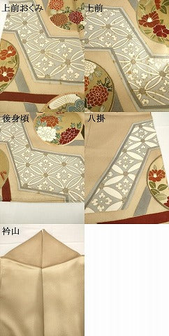 平和屋着物●豪華色留袖　駒刺繍　花丸文　正絹　逸品　AABF8969ck