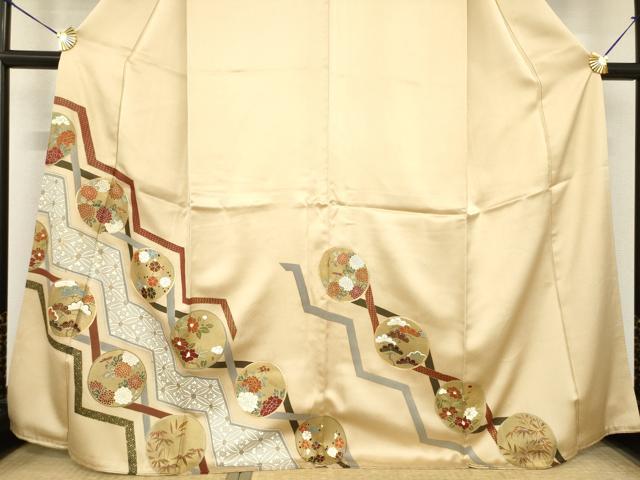 平和屋着物●豪華色留袖　駒刺繍　花丸文　正絹　逸品　AABF8969ck