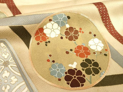 平和屋着物●豪華色留袖　駒刺繍　花丸文　正絹　逸品　AABF8969ck