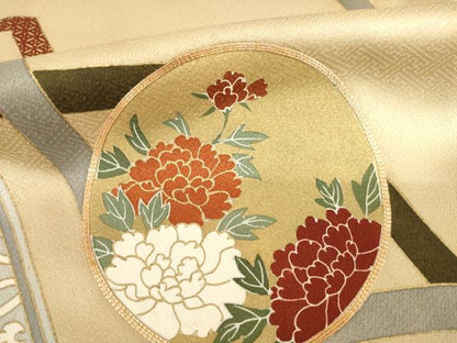 平和屋着物●豪華色留袖　駒刺繍　花丸文　正絹　逸品　AABF8969ck