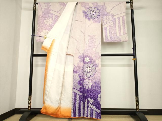 平和屋着物●訪問着　総絞り　屏風花文　正絹　逸品　AABF8970ck