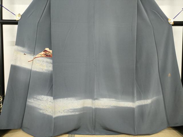 平和屋着物●日本舞踊家 岩井流宗元　岩井友見　訪問着　駒刺繍　扇面松文　金銀彩　正絹　逸品　AABF8971ck