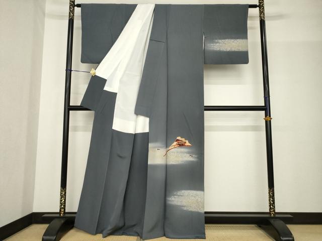 平和屋着物●日本舞踊家 岩井流宗元　岩井友見　訪問着　駒刺繍　扇面松文　金銀彩　正絹　逸品　AABF8971ck