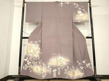 平和屋着物●訪問着　駒刺繍　草花文　正絹　逸品　AABF8972ck