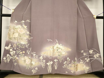 平和屋着物●訪問着　駒刺繍　草花文　正絹　逸品　AABF8972ck
