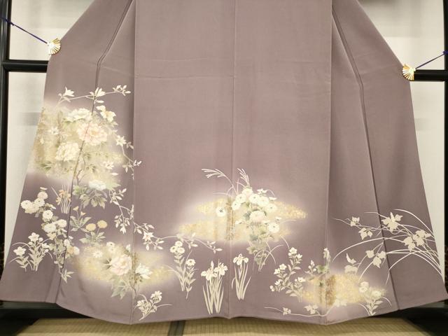 平和屋着物●訪問着　駒刺繍　草花文　正絹　逸品　AABF8972ck