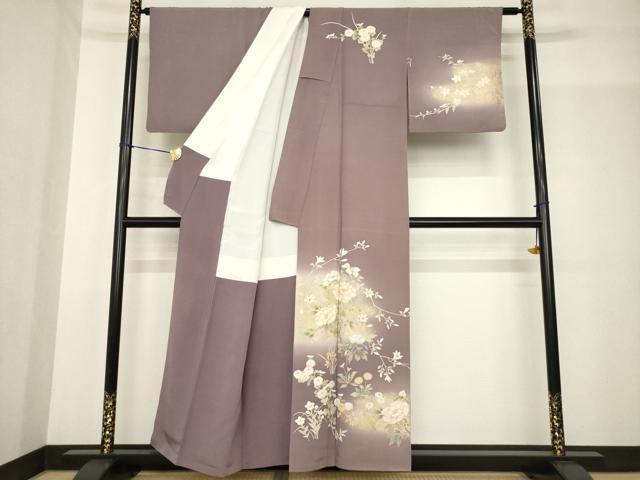 平和屋着物●訪問着　駒刺繍　草花文　正絹　逸品　AABF8972ck