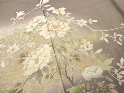 平和屋着物●訪問着　駒刺繍　草花文　正絹　逸品　AABF8972ck