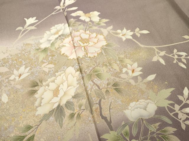 平和屋着物●訪問着　駒刺繍　草花文　正絹　逸品　AABF8972ck