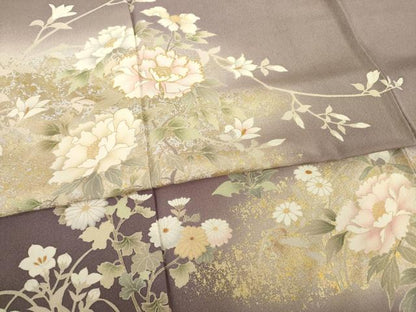 平和屋着物●訪問着　駒刺繍　草花文　正絹　逸品　AABF8972ck