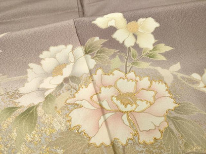 平和屋着物●訪問着　駒刺繍　草花文　正絹　逸品　AABF8972ck