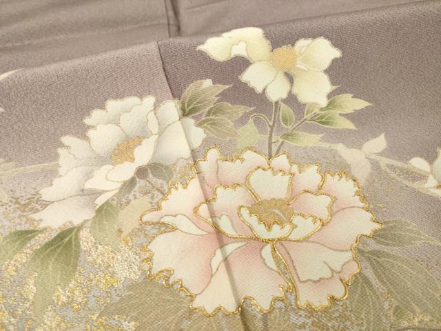 平和屋着物●訪問着　駒刺繍　草花文　正絹　逸品　AABF8972ck