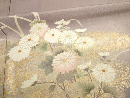 平和屋着物●訪問着　駒刺繍　草花文　正絹　逸品　AABF8972ck