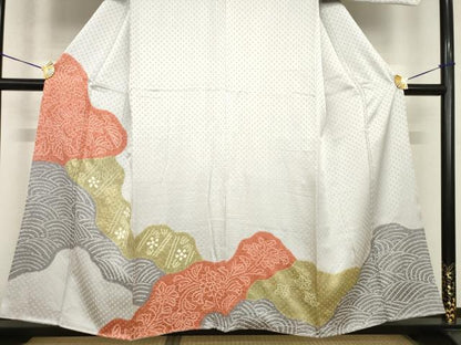 平和屋着物●訪問着　絞り　道長花文　正絹　逸品　AABF8973ck