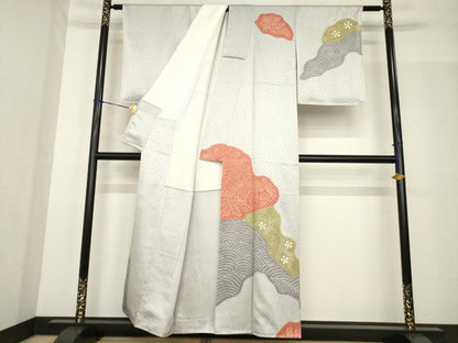 平和屋着物●訪問着　絞り　道長花文　正絹　逸品　AABF8973ck