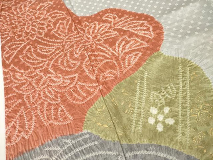 平和屋着物●訪問着　絞り　道長花文　正絹　逸品　AABF8973ck