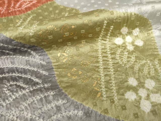 平和屋着物●訪問着　絞り　道長花文　正絹　逸品　AABF8973ck