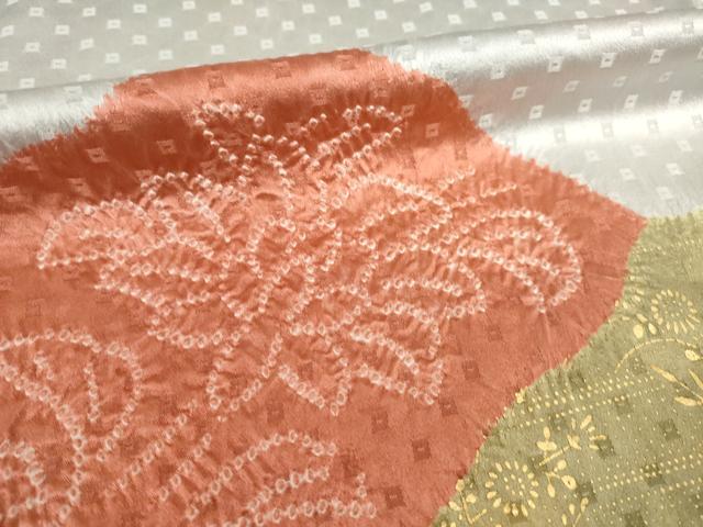平和屋着物●訪問着　絞り　道長花文　正絹　逸品　AABF8973ck