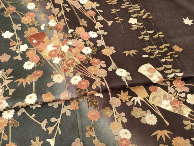 平和屋着物●訪問着　扇面花文　金彩　正絹　逸品　AABF8974ck