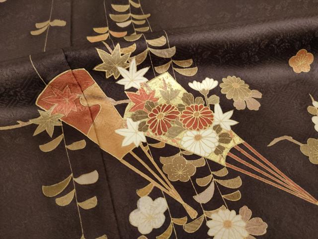 平和屋着物●訪問着　扇面花文　金彩　正絹　逸品　AABF8974ck