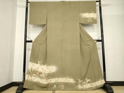 平和屋着物●訪問着　草花文　鹿　暈し染め　金彩　正絹　逸品　AABF8978ck