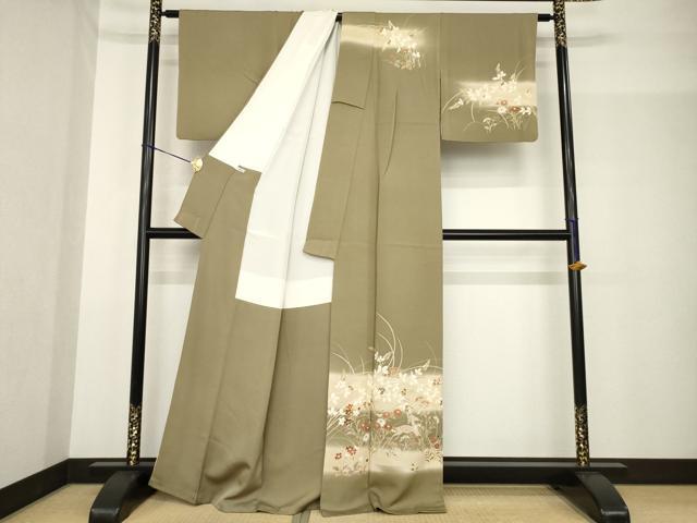 平和屋着物●訪問着　草花文　鹿　暈し染め　金彩　正絹　逸品　AABF8978ck