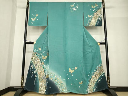 平和屋着物●英王室献上友禅作家　木下勝功　訪問着　鳳凰更紗花蝶文　金銀彩　正絹　逸品　AABF8980ck