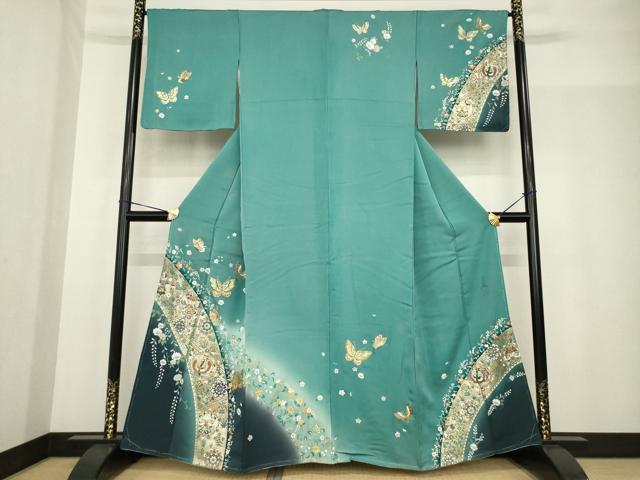 平和屋着物●英王室献上友禅作家　木下勝功　訪問着　鳳凰更紗花蝶文　金銀彩　正絹　逸品　AABF8980ck