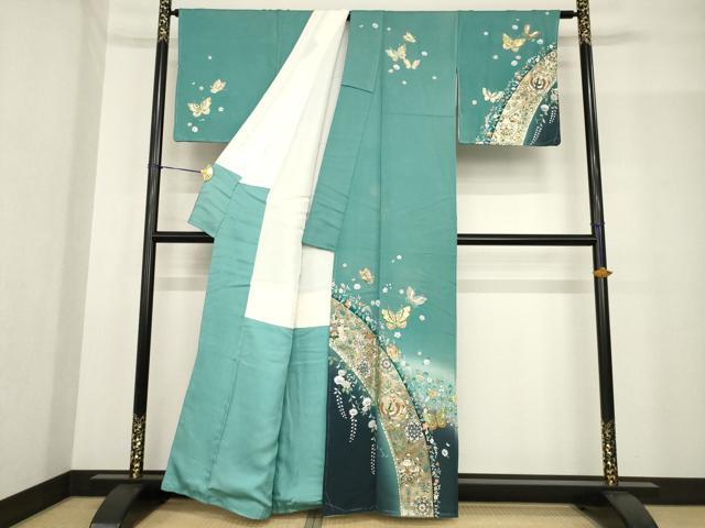 平和屋着物●英王室献上友禅作家　木下勝功　訪問着　鳳凰更紗花蝶文　金銀彩　正絹　逸品　AABF8980ck