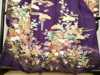 平和屋着物●豪華振袖 御所車花文 金彩 正絹 逸品 AABF8982ck