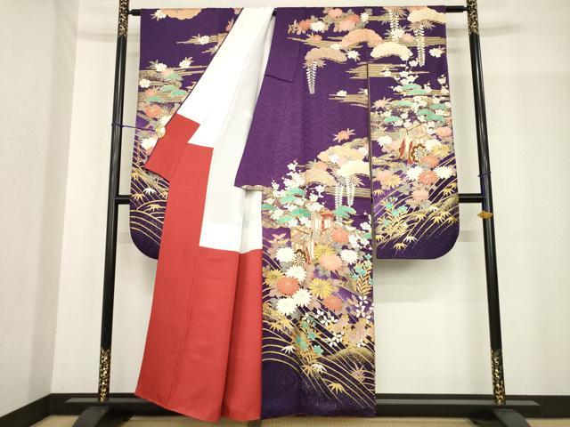 平和屋着物●豪華振袖 御所車花文 金彩 正絹 逸品 AABF8982ck