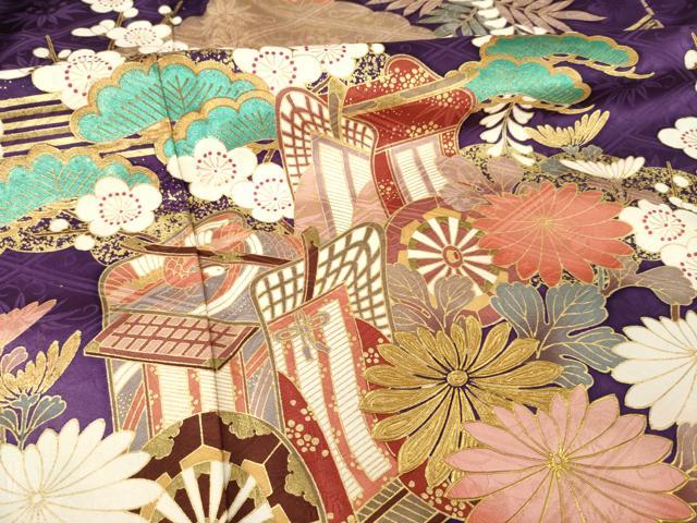 平和屋着物●豪華振袖 御所車花文 金彩 正絹 逸品 AABF8982ck