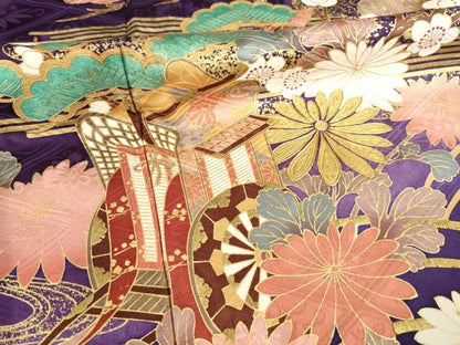 平和屋着物●豪華振袖 御所車花文 金彩 正絹 逸品 AABF8982ck