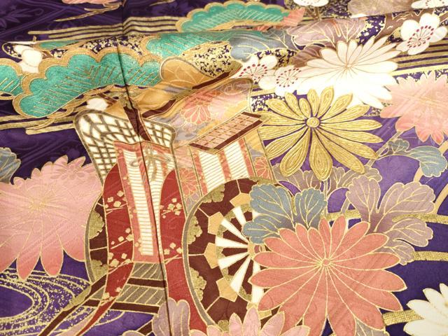 平和屋着物●豪華振袖 御所車花文 金彩 正絹 逸品 AABF8982ck