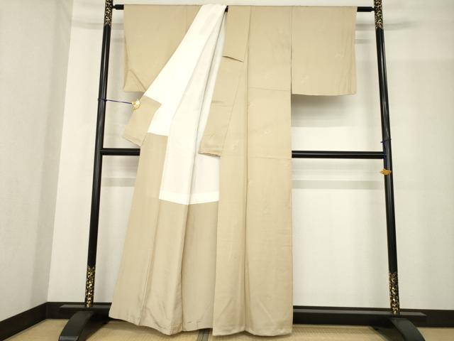 平和屋着物●上質な色無地　紅花草木染　笹竹梅丸地紋　白茶色　正絹　逸品　AABF8986ck