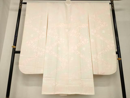 平和屋着物●振袖用長襦袢 袷 桜地紋 暈し染め 正絹 逸品 AABF8987ck