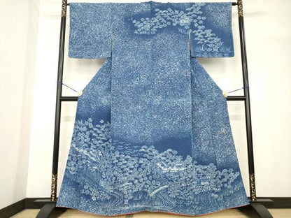 平和屋着物●訪問着 作家物 藍 風景文 正絹 逸品 AABF8988ck