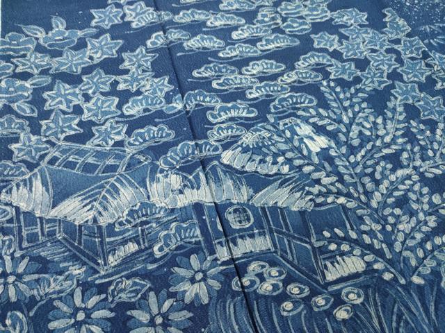 平和屋着物●訪問着 作家物 藍 風景文 正絹 逸品 AABF8988ck