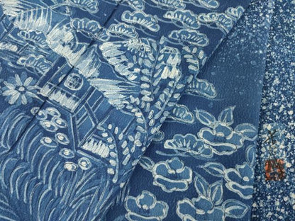 平和屋着物●訪問着 作家物 藍 風景文 正絹 逸品 AABF8988ck