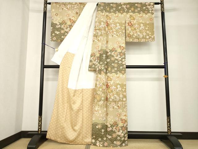 平和屋着物●訪問着　青海波花蝶文　金彩　正絹　逸品　AABF8992ck