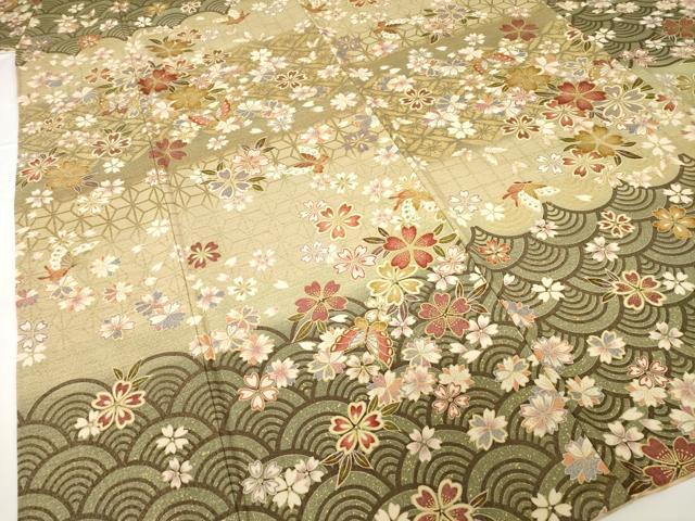 平和屋着物●訪問着　青海波花蝶文　金彩　正絹　逸品　AABF8992ck