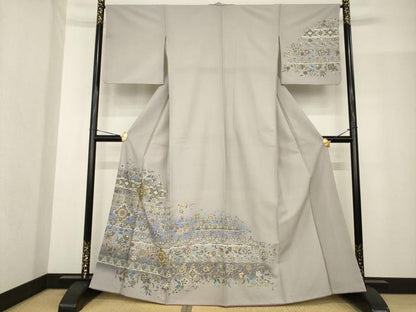 平和屋着物●訪問着　更紗花文　金彩　洗える着物　AABF8993ck