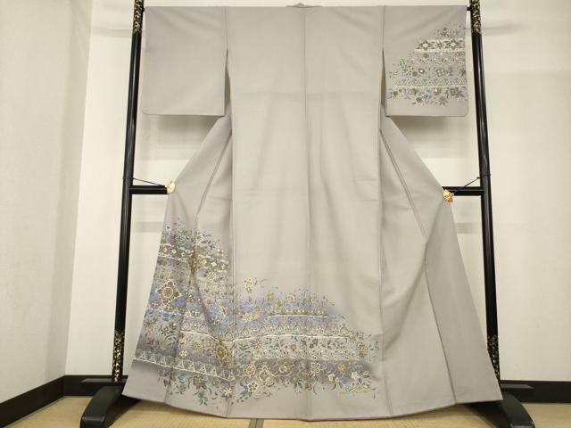平和屋着物●訪問着　更紗花文　金彩　洗える着物　AABF8993ck