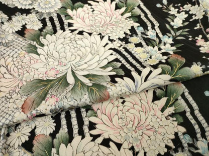 平和屋着物●上質な小紋　立波花文　黒地　金彩　正絹　逸品　AABF8996ck