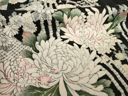 平和屋着物●上質な小紋　立波花文　黒地　金彩　正絹　逸品　AABF8996ck