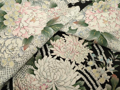 平和屋着物●上質な小紋　立波花文　黒地　金彩　正絹　逸品　AABF8996ck