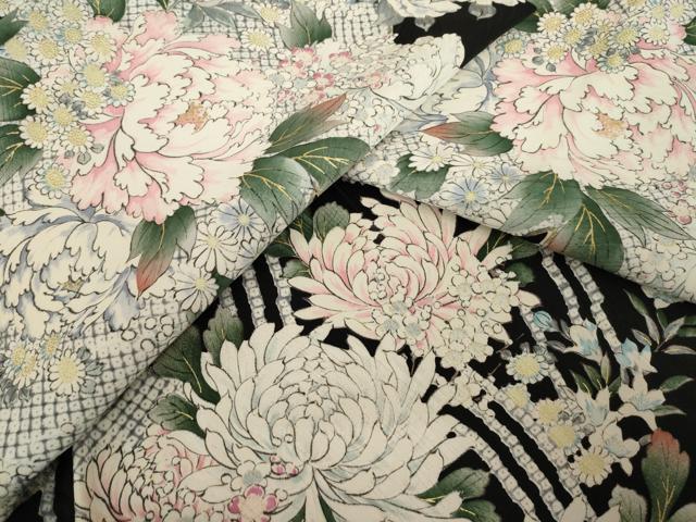 平和屋着物●上質な小紋　立波花文　黒地　金彩　正絹　逸品　AABF8996ck
