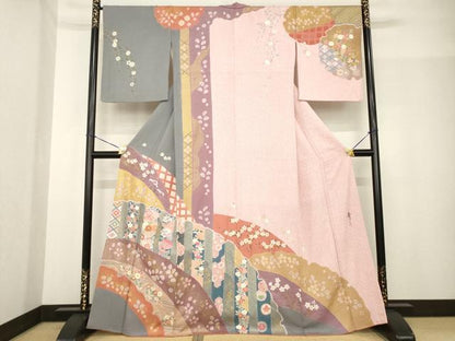 平和屋着物●京友禅の第一人者　松井青々　訪問着　駒刺繍　雪輪重ね花文　金彩　正絹　逸品　AABF8997ck