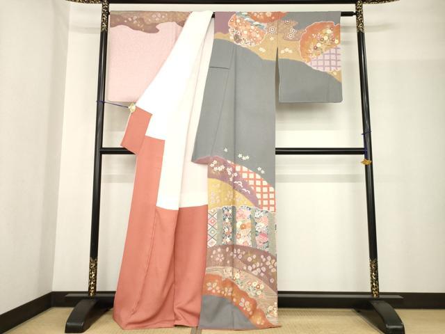 平和屋着物●京友禅の第一人者　松井青々　訪問着　駒刺繍　雪輪重ね花文　金彩　正絹　逸品　AABF8997ck