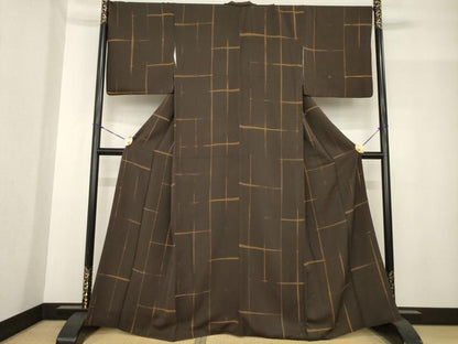 平和屋着物●上質な小紋 格子 正絹 逸品 AABF8998ck